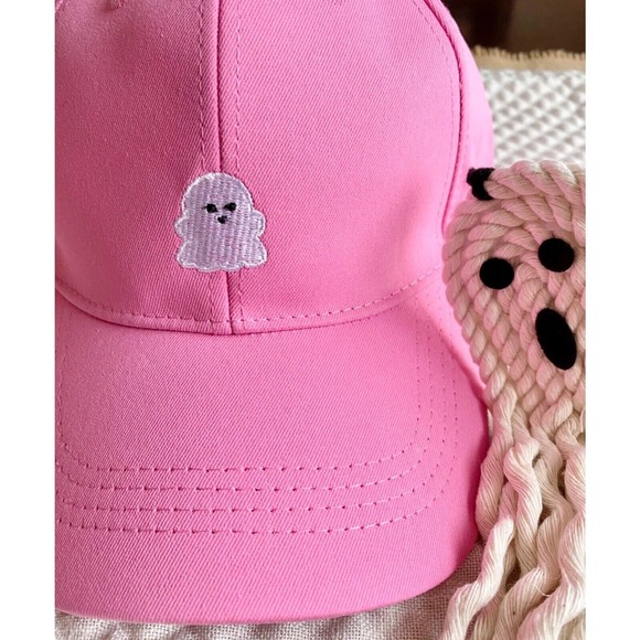 New Adult Sz Pink Ghost Halloween Embroidered Baseball Cap Hat - Boo Basket Gift - Picture 6 of 9